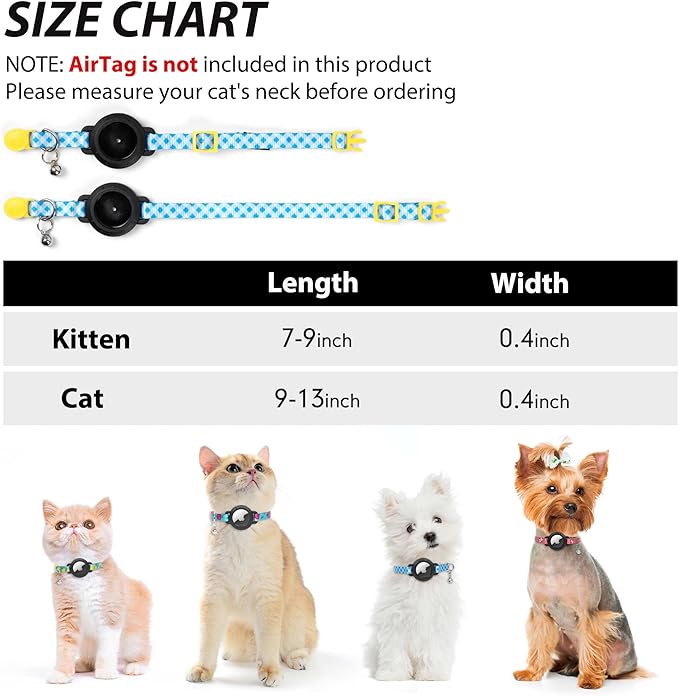 azuza AirTag Cat Collar Breakaway, Integrated Cat Collar with Air Tag Holder Safety Lightweight GPS Tracker Holder for Cats, Blue Plaid, Cats (9"-13")