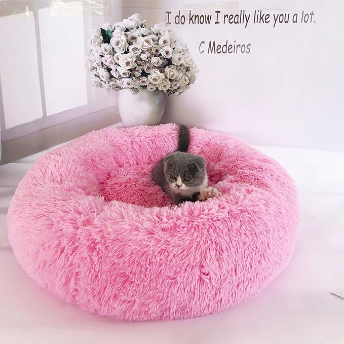 Thereisno Soft Handmade Pet Bed for Cat or Small Dog Detachable Round Bed for Fall Winter Indoor Sleeping Furniture Cat Bed