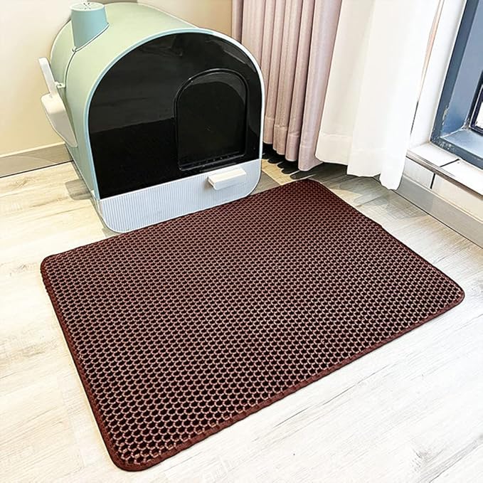 Cat Litter Mat Kitty Litter Trapping Mat Honeycomb Mats Waterproof Double Layer Anti Tracking Kitty Mats Catcher Litter Tray Box Rug Carpet (23.6'' x 17.7'', brown)