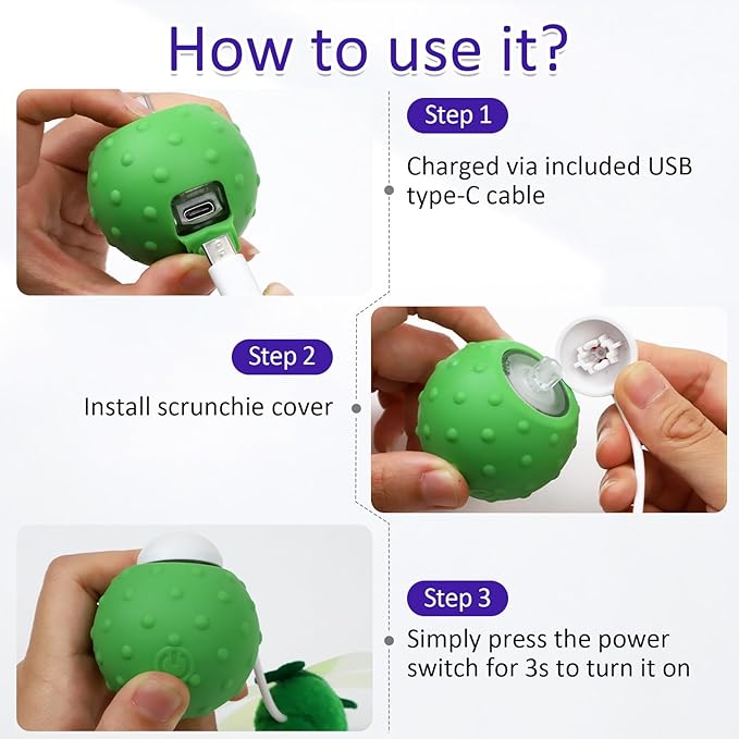 Waaiio Interactive Cat Ball Toy, Fast Moving Cat Toys for Indoor Cats-with Dragonfly & Feather Tails,Automatic Motion Activated, Realistic Squeak Sound for Exercise Stimulation (Green)