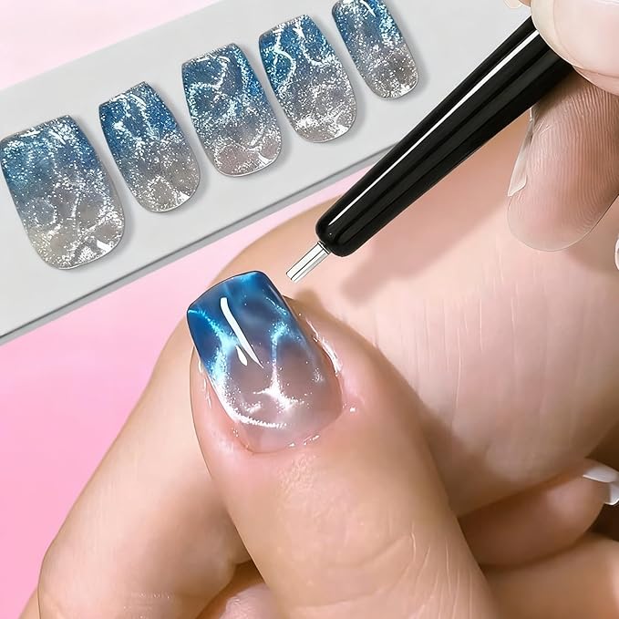 2 Pcs Cat Eye Magnets For Nails, Pink Double-Side Cylinder Nail Magnet With Big Bead Magnet And Black Point Magnet Pen For Cat Eye Gel Polish, Multi-Functional Cateye Magnets For Nails
