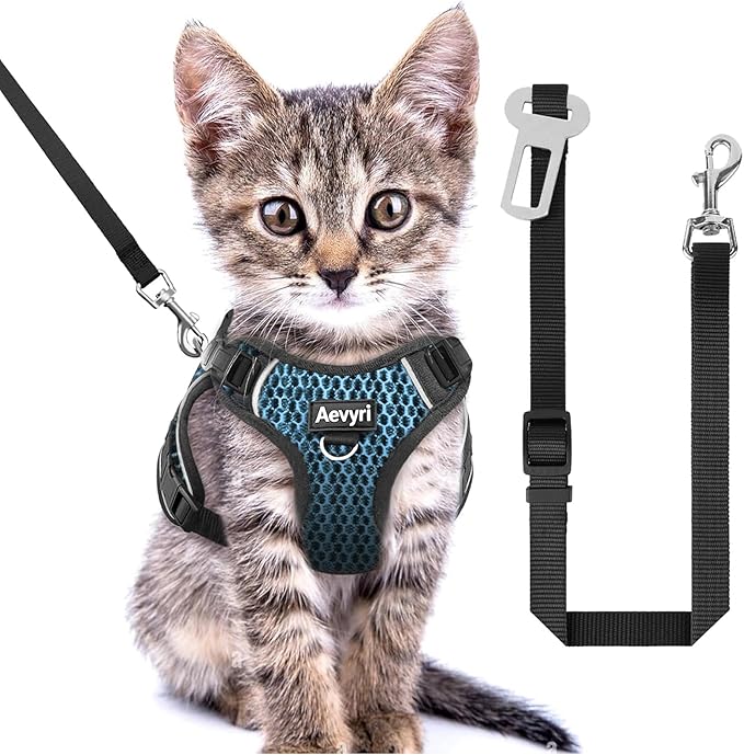 Cat Harness and Leash for Walking Escape Proof Soft Adjustable Cat Leash Breathable Honeycomb Structure Comfortable Vest Easy to Wear Kitten Harness for Outdoor Travel, Honeycomb Blue, XS