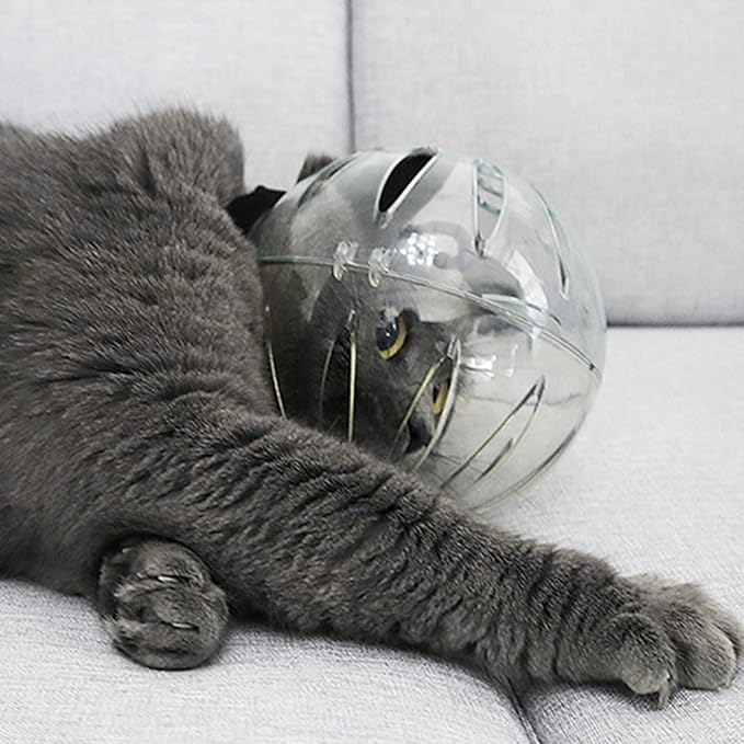 Muloo Pet Recovery Space Helmet Anti-Lick/Anti-Bite Cat Head-Cover Breathable- Helmet Cat Grooming Help Supplies Cat Headgear As The Picture Shown, Small