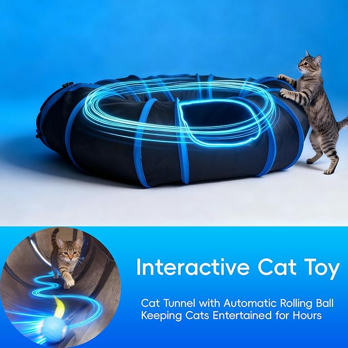 Interactive Cat Toys, Fast Rolling Toy Ball in Round Cat Tunnel, Automatic Cat Toy for Indoor Cats, Cat Hunting Toys for Indoor Cats