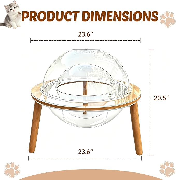 360°Immersive Transparent Cat Cave Bed, 2-in-1 Elevated Cat House with Cat TV Panoramic View,Heavy Duty Cat Furniture Enrichment Toy,Multi-Use Pet Bed Cave for Indoor Cats & Small Dogs