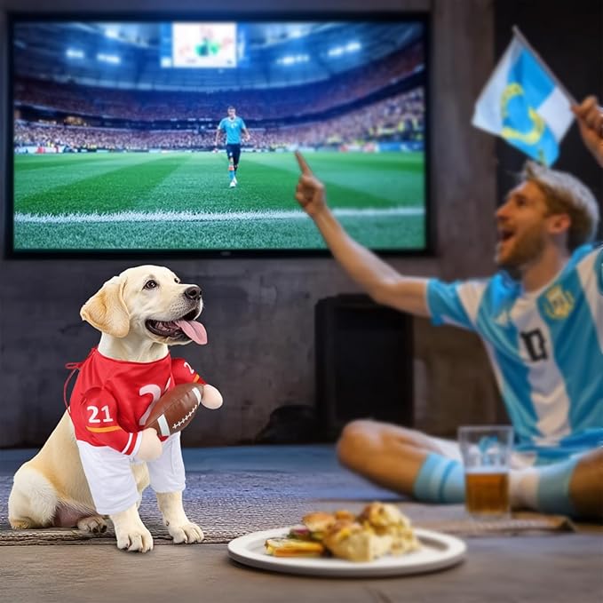 DELIFUR Football Player Dog Costume - Adjustable Funny Halloween Costume for Cat and Puppy (Football, X-Small)