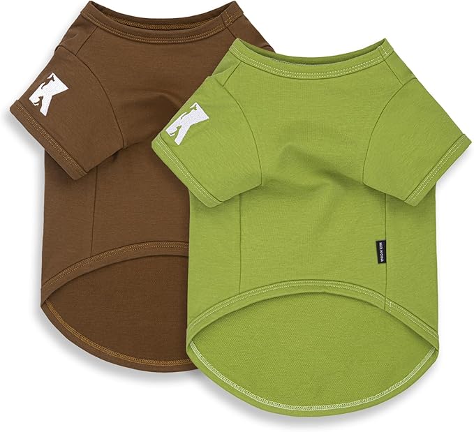 Koneseve Dog Shirts 2 Pack Soft Comfortable Clothes for Small Medium Dogs Brown & Avocado Green 2XL