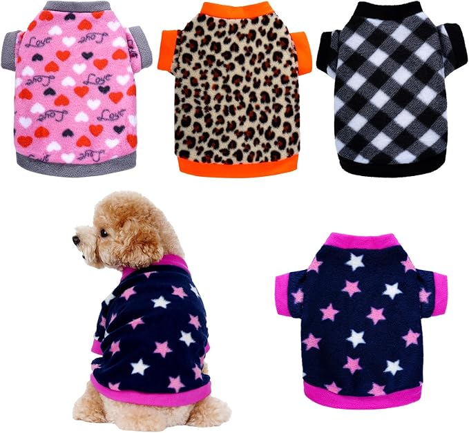 Rbenxia 4 Pcs Dog Fleece Sweaters Puppy, Warm Soft Fleece Sweater Doggie Sweatshirt Dog Pajamas Puppy Clothes for Winter, Small Dogs Cat Pets Outfits (Large)