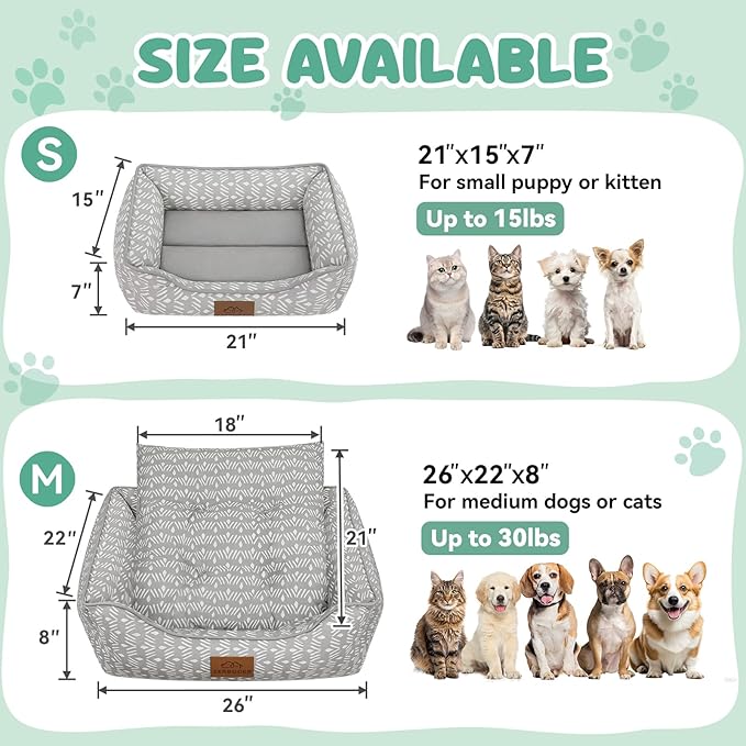 Zerbuger Rectangle Cat Dog Bed for Large Medium Small Pets Indoor Outdoor Machine Washable Sleeping Sofa Non-Slip Bottom Soft Puppy Bed Durable Orthopedic Calming Pet Cuddler (Medium, Grey Pattern)