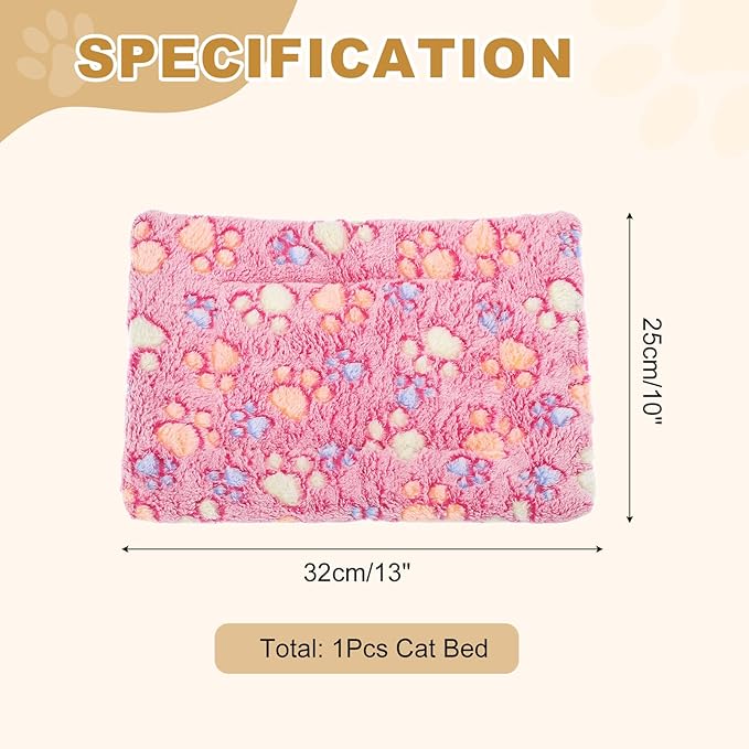 Dog Cat Bed Mat, Soft Coral Fleece Pet Cushion Pad with Cute Paw Print, Warm Washable Pet Bed 13x10 Inches, (Pink), Intended for Medium Small Dog Cat