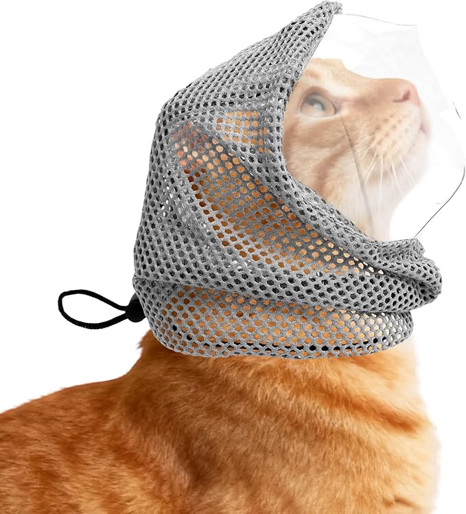 Adjustable Cat Muzzle for Grooming, Breathable Cat Pet Head Cover with Transparent Anti-Bite Bubble Mask Helmet for Nail Trimming Bathing & Vet Visits (S Size)