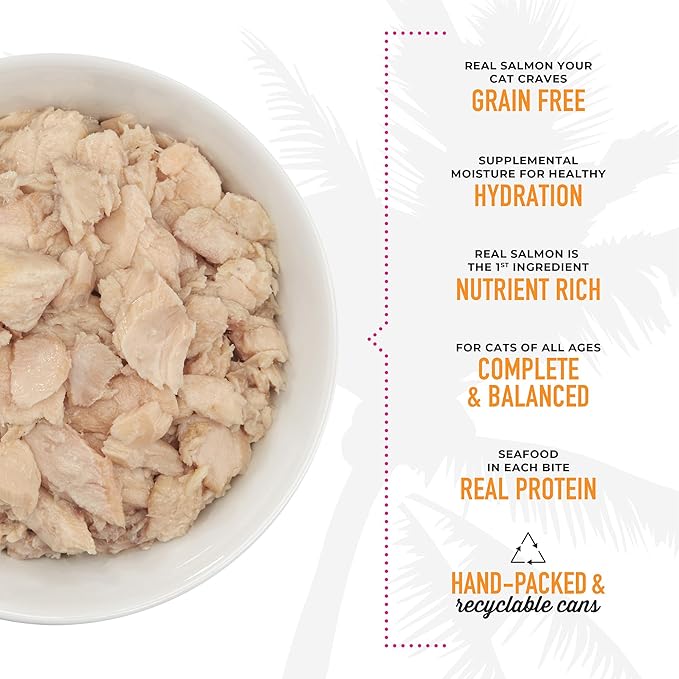 Tiki Cat Luau Shredded Meat, Wild Salmon Recipe in Salmon Consumme, Grain-Free Balanced Nutrition Wet Canned Cat Food, For All Life Stages, 6 oz. Can (8 Count)