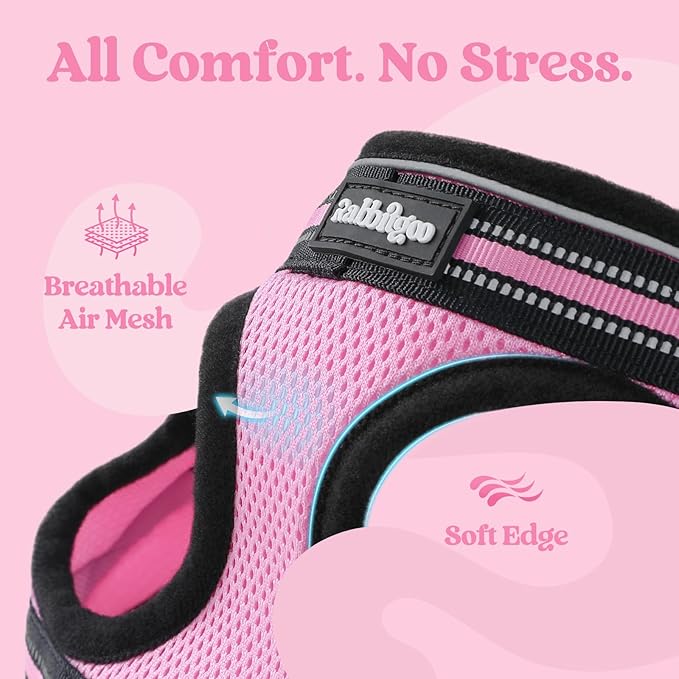 rabbitgoo Cat Harness and Leash Set for Walking Escape Proof, Adjustable Soft Kittens Vest with Reflective Strip for Cats, Comfortable Outdoor Vest, Pink, L