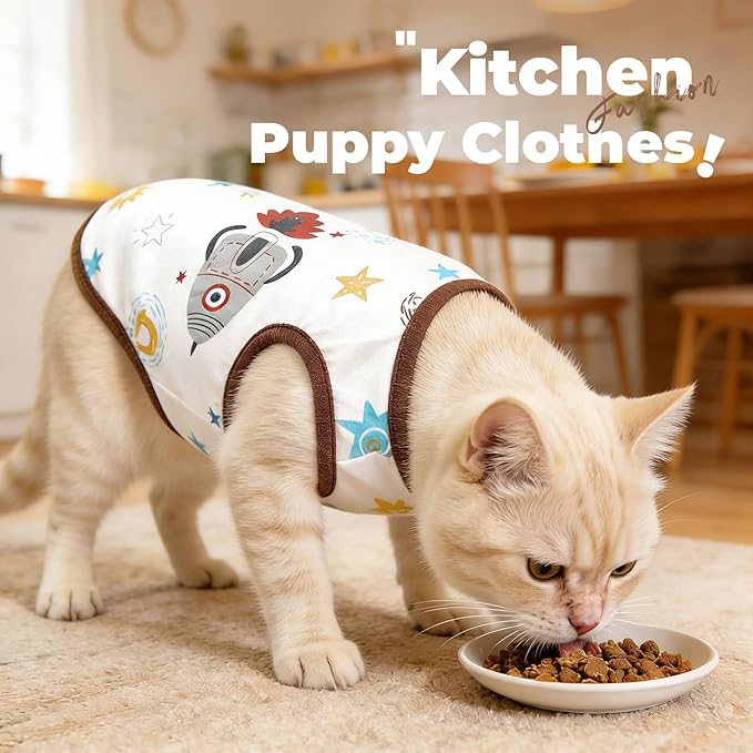 PETCARE Cute Cartoon Cat Shirts for Cats Only Soft Cotton Tshirts Brown Spaceship Cat Clothes for Cats Only Female Male Small Breeds Pet Pajamas Sleeveless Pet Tank Top Spring Summer Kitten Clothes