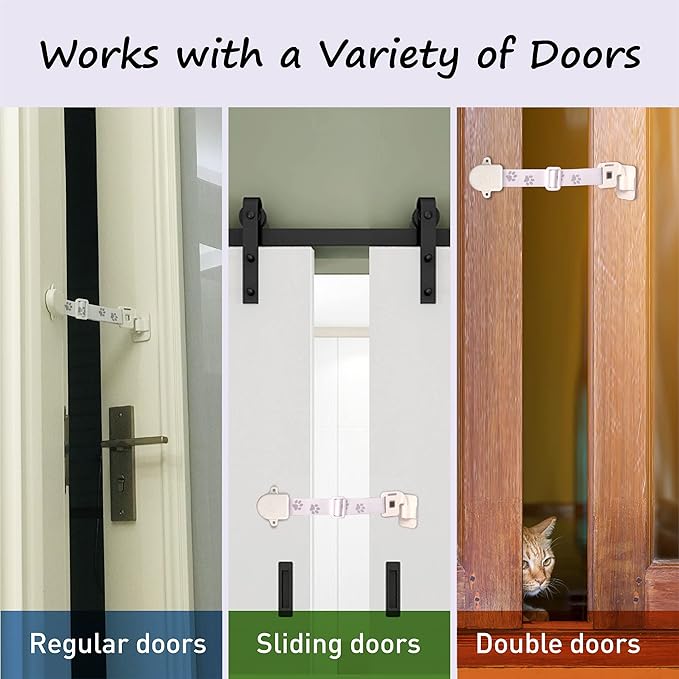 Adjustable Door Strap and Latch, Damage-Free Cat Door Latch to Keep Large Dog Out of Litter Box, Economical Alternative of Pet Gates, Basic 1 Pack