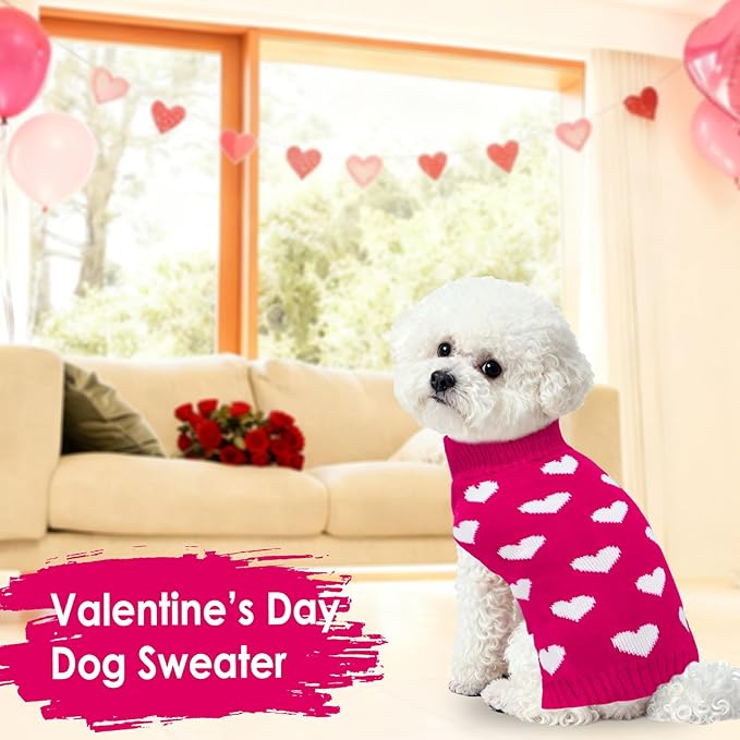 Valentines Dog Sweater, Knit Pet Small Dog Sweater Holiday Valentine’s Day Outfit Clothes for Small Medium Large Dogs Pets (Rose Red, Medium)
