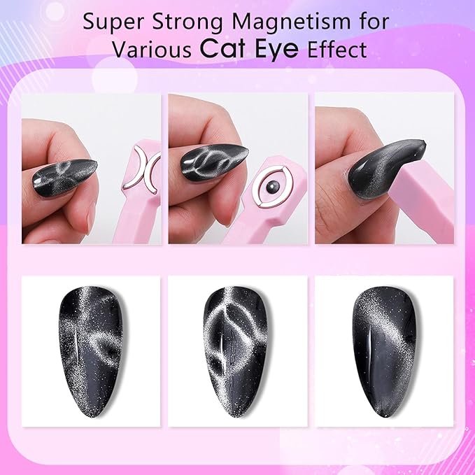 Honey Joy 3-in-1 Cat Eye Magnet for Nails, Multi-Function Nail Magnet Stick, Upgraded Cateye Magnet Tool for 3D Magnetic Cat Eye Gel Polish Nail Art, Salon & Home Use (NAT253-Purple)