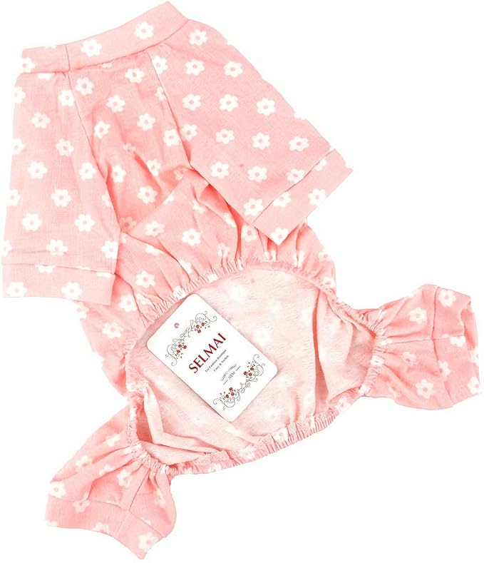 Floral Dog Pajamas Cat Pjs Sleepwear Breathable Soft Cotton Elastic Band Cat Apparel Pet Costume Rompers for Small Puppy Girls Shirts Doggies Jumpsuit Easy on Spring Summer Clothes Pink S