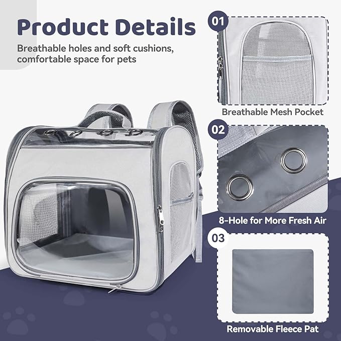 Innovative Traveler Backpack Pet Carriers Cat Backpack with Breathable Mesh Puppy Travel Carrier with Soft Padded Reinforced Support Foldable Small Dog Carrying Backpack for Kitty up to 15lbs (Grey)