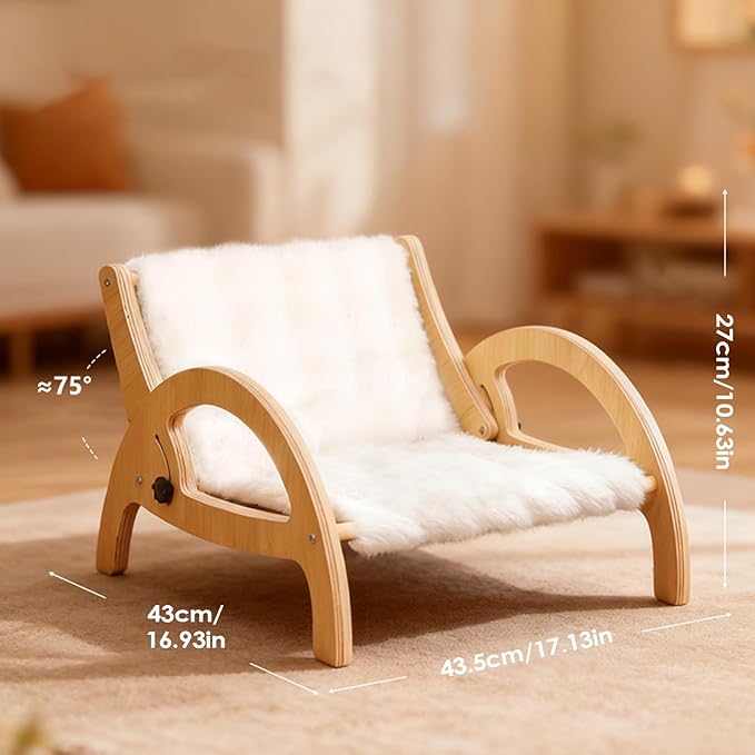 Cat Scratcher Sofa, Adjustable Backrest with Wooden Frame, 43.5x43x27cm, Wooden Cat Scratching Bed, Kitten Scratching Sofa, Furniture and Floor Protection Design, for Indoor Kittens and Cats