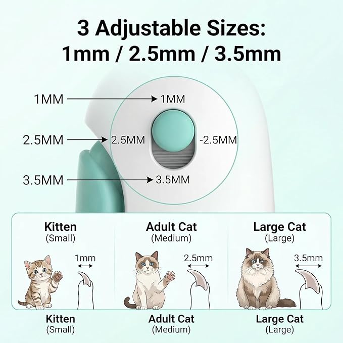 Wanheart Cat Nail Clipper with Safety Guard & Nail Catcher, Adjustable Cat Nail Trimmer with Hidden Nail File, Cat Claw Clippers for Indoor Cats Kittens Small Pets (Blue)