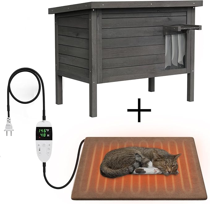 GDLF Outdoor Feral Cat House Heated Cat Shelter with 100% Insulated All-Round Foam Weatherproof for Multiple Felines 34.5"X21.5"x27.2"