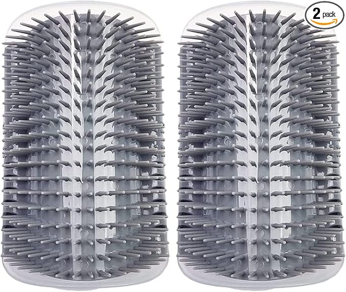 Cat Brush Upgrade Self Groomer Corner Brush and Massager with Catnip for Indoor Cats - 2 Pcs, Wall Scratcher for All Hair Cats Dogs
