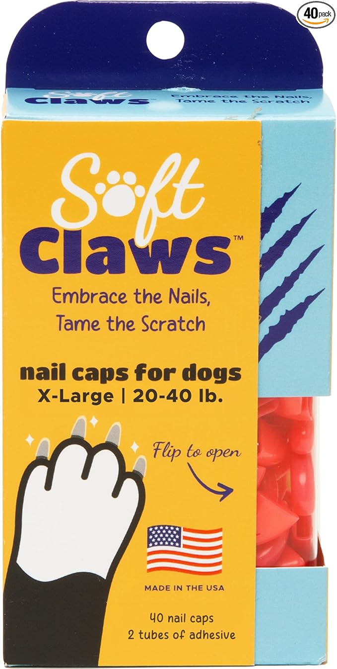 "Soft Claws Nail Caps for Dogs with Non-Slip Design Made in USA - 40 Dog Nail Covers for Long-Lasting Protection of Floors and Furniture - Pink, X-Large"