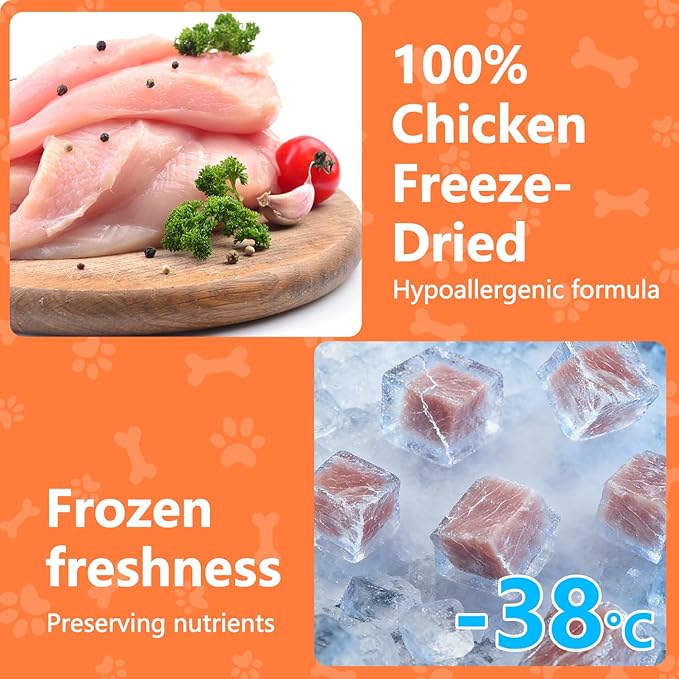 6.35oz/180g Freeze-Dried Chicken Treats for Cats & Dogs, High Protein Single Ingredient, Grain-Free & No Artificial Additives, Healthy Pet Daily Food Companion & Training Reward Snacks