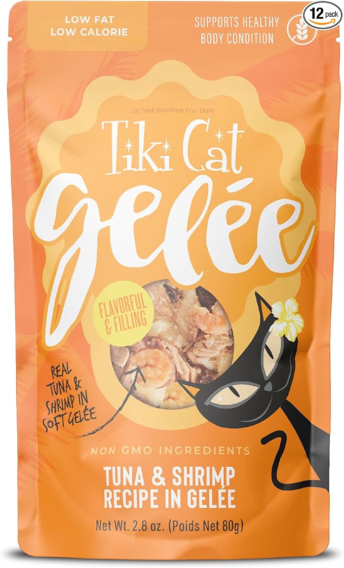 Tiki Cat Gelee Wet Cat Food, Tuna & Shrimp, 2.8 oz. Pouch (12 Count)
