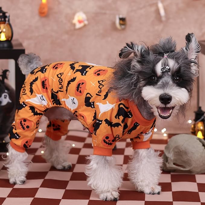 CuteBone Fleece Dog Halloween Pajamas Clothes Puppy Jammies Pet Apparel Cat Onesie for Chihuahua Yorkie Frenchies P309L