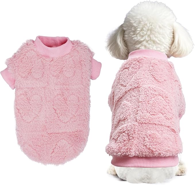 Topbuti Dog Sweater Heart Puppy Sweaters for Small Dogs and Cats, Warm Soft Flannel Pet Holiday Clothes Cat Coat for Winter Christmas Valentines (Pink, Large)