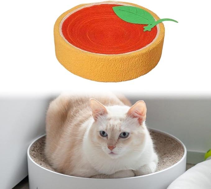 Round Sisal ing Board Cat Bed,Furniture Protection,Cat Nest Scratcher Bowl Fruit Scratch Board for Cat Kitty, Orange
