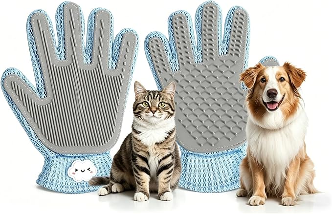 Pet Hair Remover Glove for Dogs & Cats,2-in-1 Massage Grooming Tool, Efficient Deshedding Brush with Soft Spikes, Gentle Fur Removal and Cleaning Glove for Shedding Control