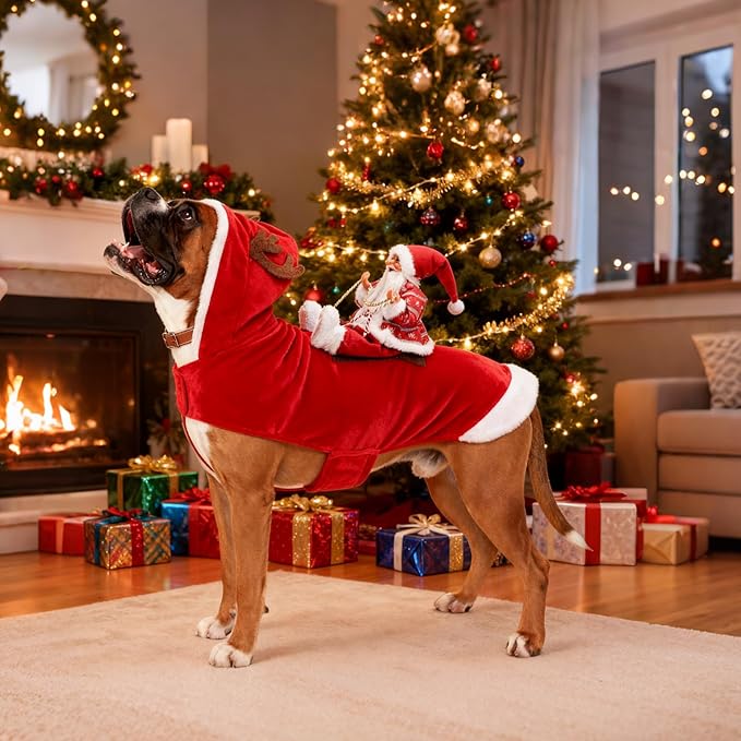 BWOGUE Santa Dog Costume Christmas Pet Clothes Santa Claus Riding Pet Cosplay Costumes Party Dressing up Dogs Cats Outfit for Small Medium Large Dogs Cats