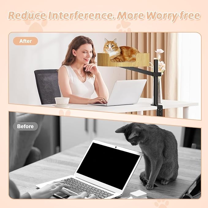 15in Cat Desk Bed -Elevated Desk Nest Cats Beds for Table, 360° Rotation & Height Adjustment, Supports 25 Lbs for Home Office, Living Room Relaxation Or Pet Store Displays.