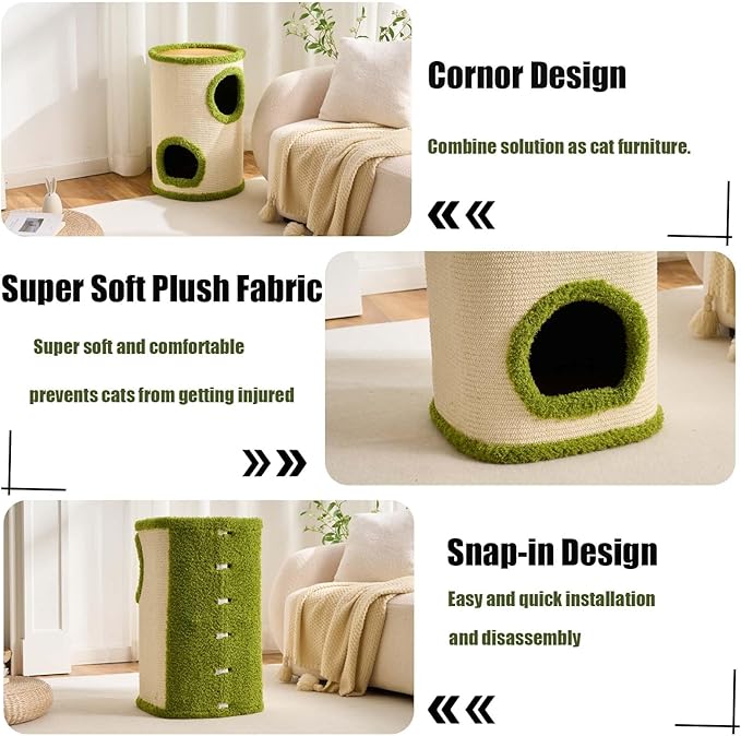 Cat House for Indoor Cats，Scratchable Sisal Material Cat Cave with 2 Hideaways & 3 Soft Pads-Sturdy &Space-Saving Cat Condo Furniture for Multiple Cats & Small Pets, Easy Assembly