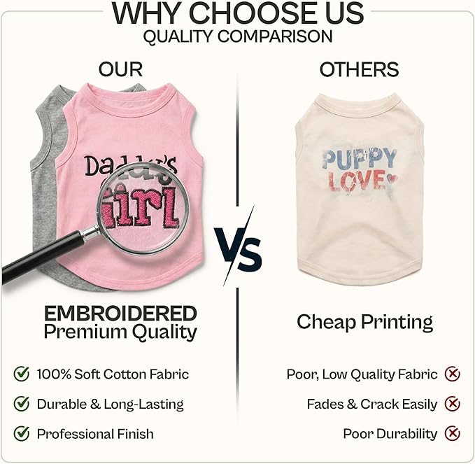 Parisian Pet 2 Pack Dog Shirts – 100% Cotton Shirts for Medium Dogs – Sleeveless I Love My Daddy & Daddy’s Girl Dog Clothes – Breathable Summer Pet Apparel - Stretchy and Stylish T Shirts for Dogs