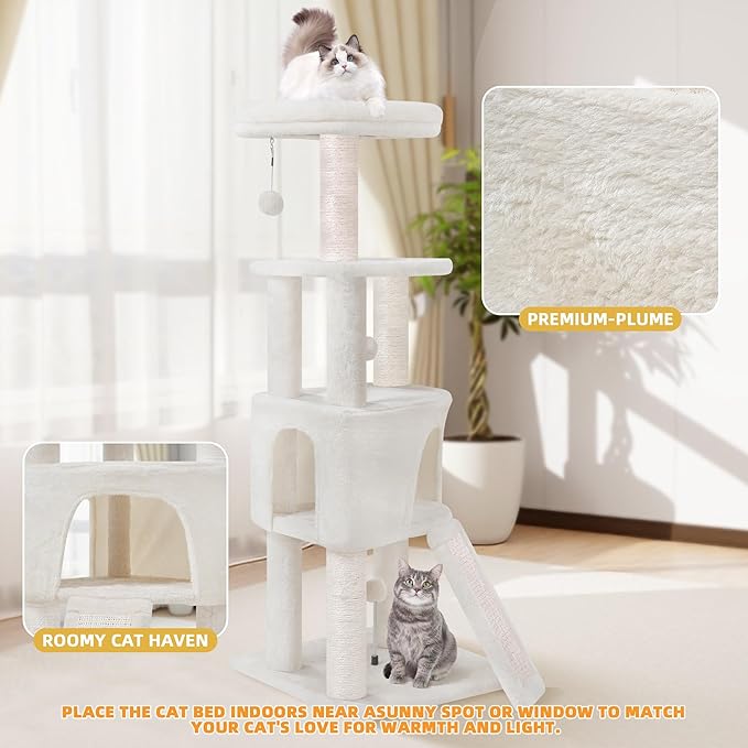 HUITREE 45in Cat Tree Tower with Big Condo for Indoor Kitten,Cat Tower with Scratching Post,Scratching Board and Cat Toys,Multi-Level,Small Space,Transformer Cat Tree, Beige(New)