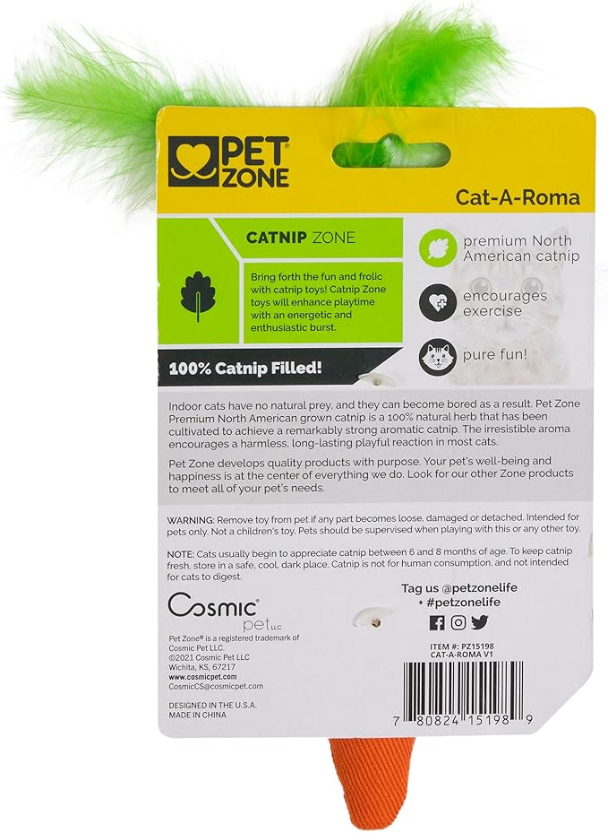Pet Zone Catnip Carrot & Banana Catnip Feather Cat Toys, Pack of 2