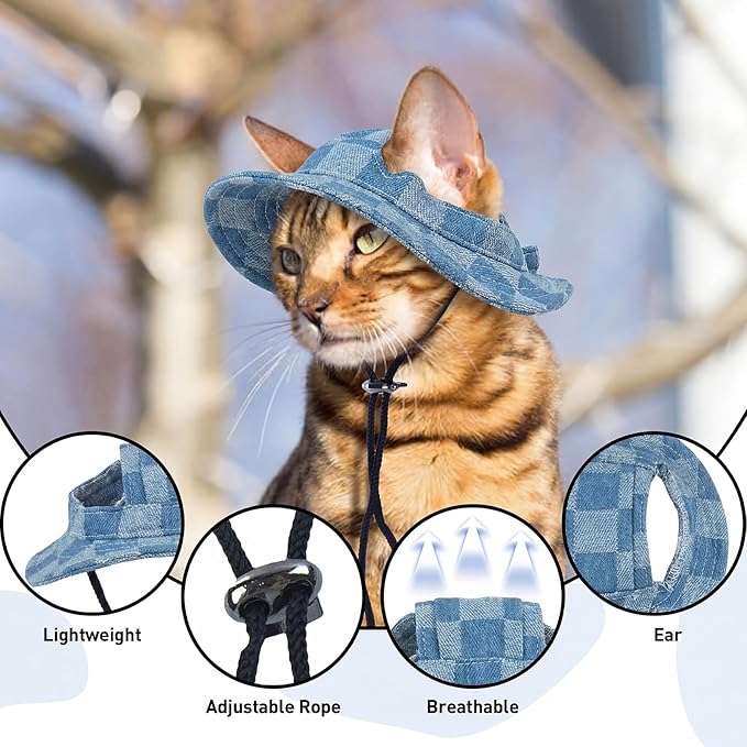 QBLEEV Cat Hats for Cats Only, Sphynx Hat with Ear Hole, Kitten Headwear Mini Sun Sombrero Caps, Summer Cat Cowboy Hats, Pet Chihuahua Sunscreen Baseball Outdoor Climbing Cap Birthday Party
