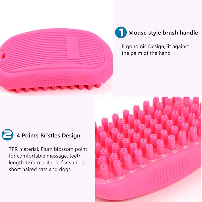 Pet Bath & Massage Brush,Pet Grooming Brush,Soft Rubber Scrubber for Brushing,Massaging,Bathing,Shampooing and Reducing Hairballs (Pink, Style 2)
