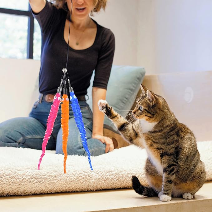 30 PCS Fuzzy Worm Cat Toy,Colorful Cat Worm Toy Refills,Interactive Cats Wand Attachments Replacements for Indoor Cats Kitten(Multi Colored)