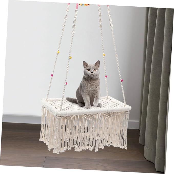 SUPVOX Hanging Cat Hammock Bohemian Style Macrame Cat Swing Bed Comfortable Resting and Playing Space Decorative Pet Furniture for Pets
