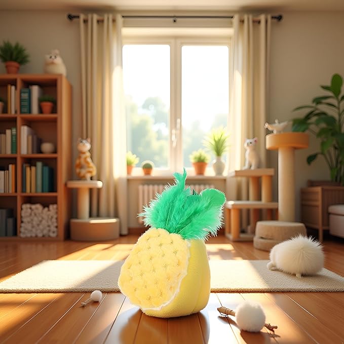 BWESOO Pineapple Shape Cat Chew Toy - Catnip Molar Toys Teeth Cleaning Toy Pet Bite Resistant Pet Supplies,Fun Toy for Exercise Interactive Plush Playing Toy for Cat Kitten Yellow