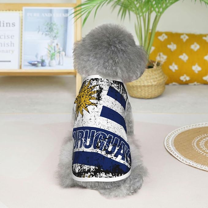 Vintage Uruguay Flag Uruguayan Pride Dog Shirts Sleeveless Puppy Cotton T-Shirts Breathable Dog Clothes Pet Apparel Tank Top Pullover Doggy Cozy Canine Wear for Small Dogs Cats Red Small
