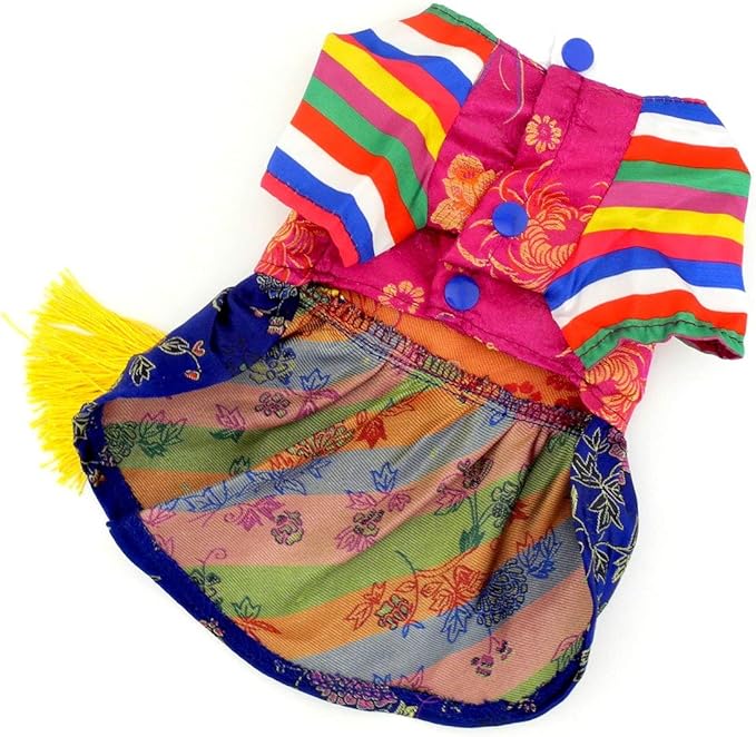 Ethnic Dog Costume Korean Traditional Knot Pendant Norigae Hanbok Embroidery Silk Pet Clothes Outfit Color Dress for Small Puppies Large Cat Apparel Birthday Party Festival Celebration Girl M