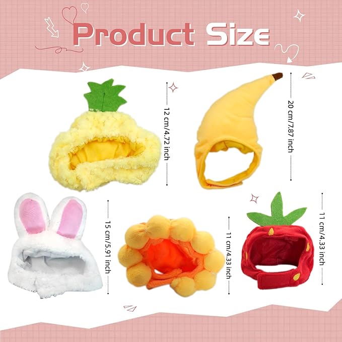 5 Pieces Cat Hat Adorable Cat Costume Outfit Bunny Hat with Ears Funny Mane Hat for Cats and Small Dogs Party Costume Accessory Headwear (Pineapple-Sunflower-Banana-Strawberry-Rabbit)-Not for Children