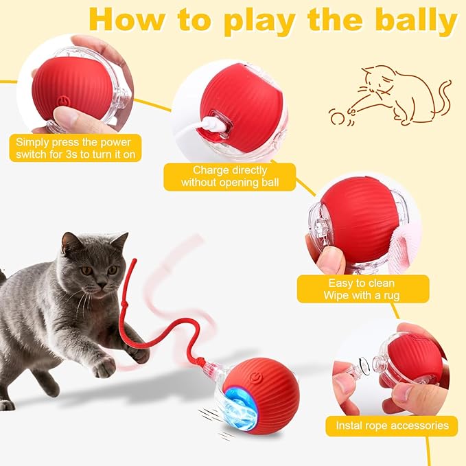 3-Pack Interactive Cat Toys Ball for Indoor Cats＆Dog,Automatic Cat Toy 360° Auto-Rotation Smart Obstacle Avoidance,Includes 8 Cat Spiral Spring,Cat Enrichment Toys for Indoor Cats