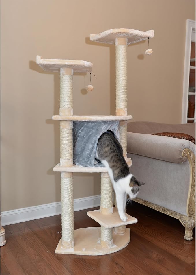 Armarkat Real Wood Cat Tree Model A6401, Blanched Almond,34"(L)X24"(W)X64"(H)